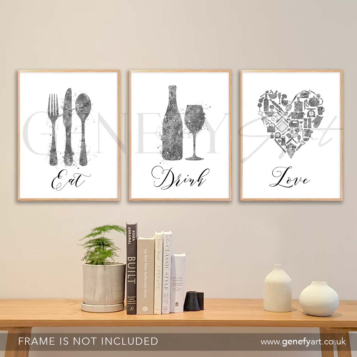 Grey Kitchen Watercolour Art - Set of 3