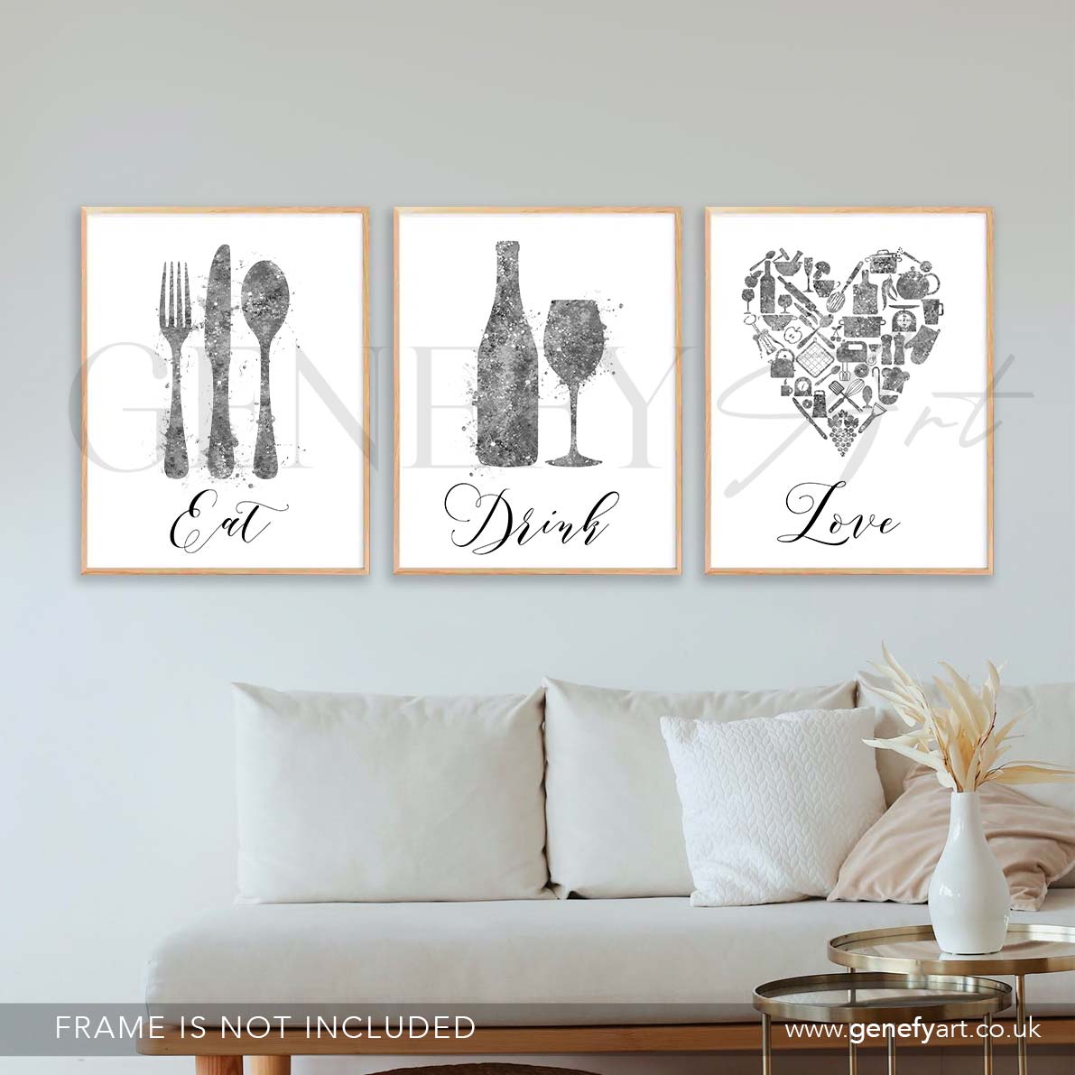 Grey Kitchen Watercolour Art - Set of 3