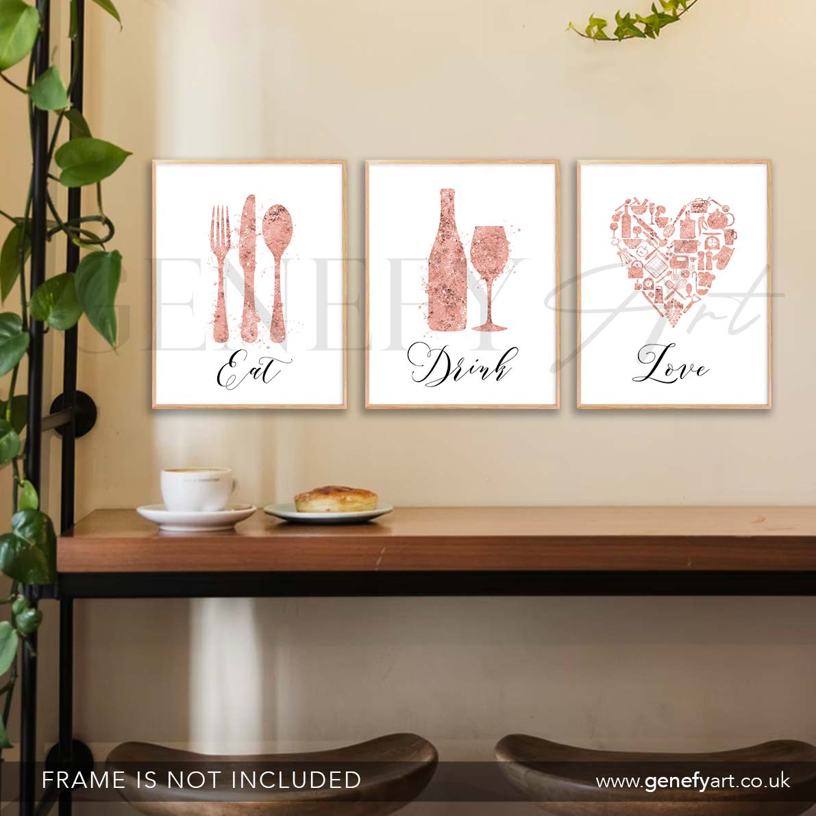 Pink Kitchen Watercolour Art - Set of 3