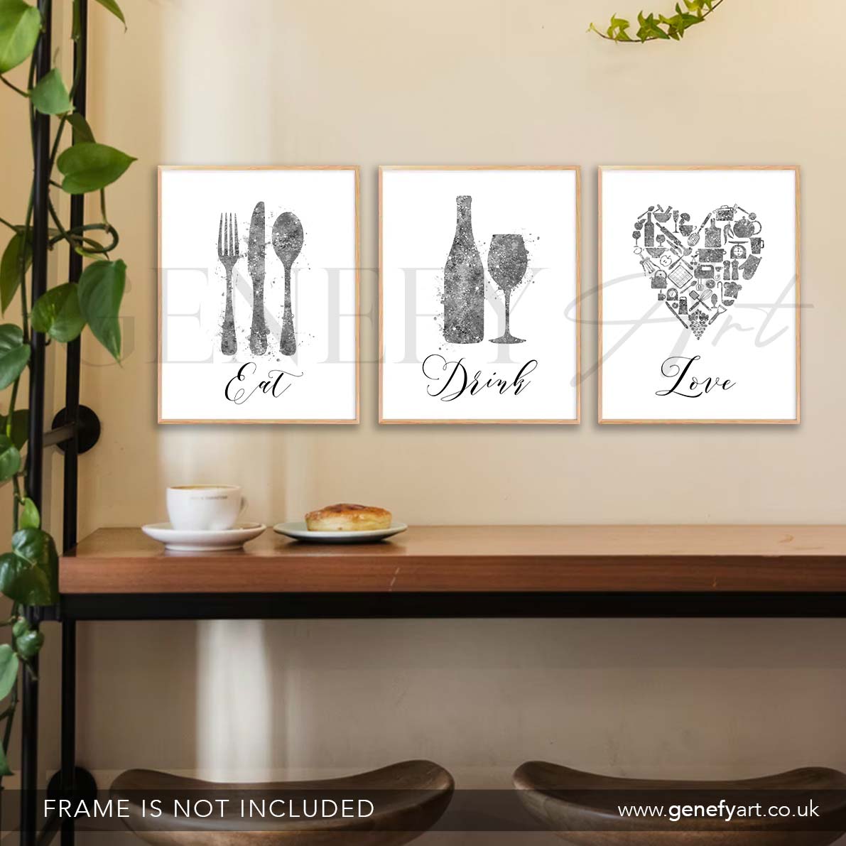 Grey Kitchen Watercolour Art - Set of 3