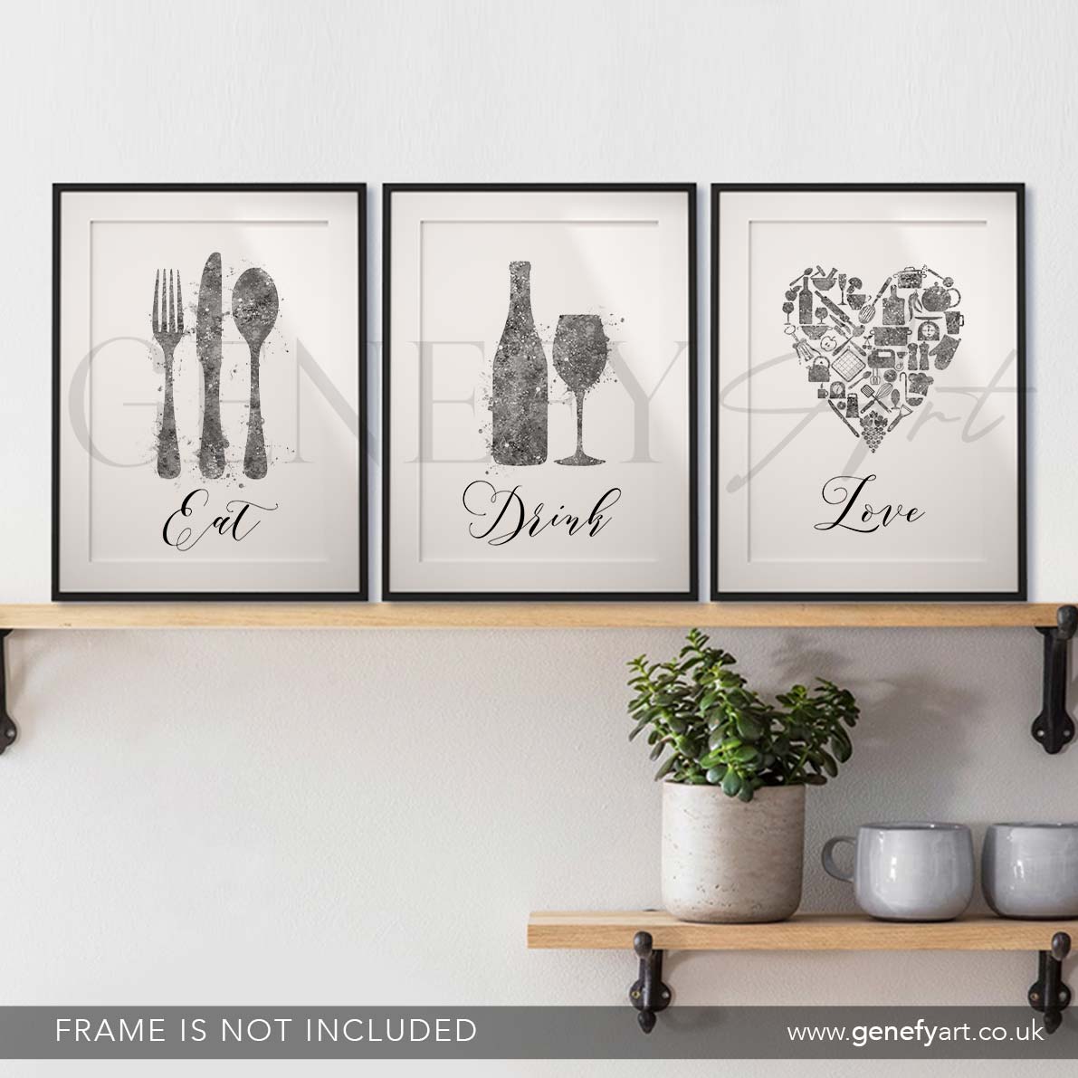 Grey Kitchen Watercolour Art - Set of 3