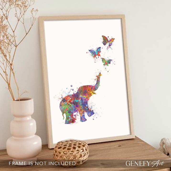 Elephant and Butterflies Watercolour Print
