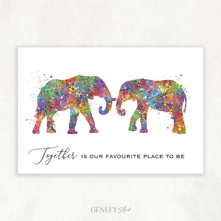 Elephant Couple Love Quote Watercolour Art - Genefy Art