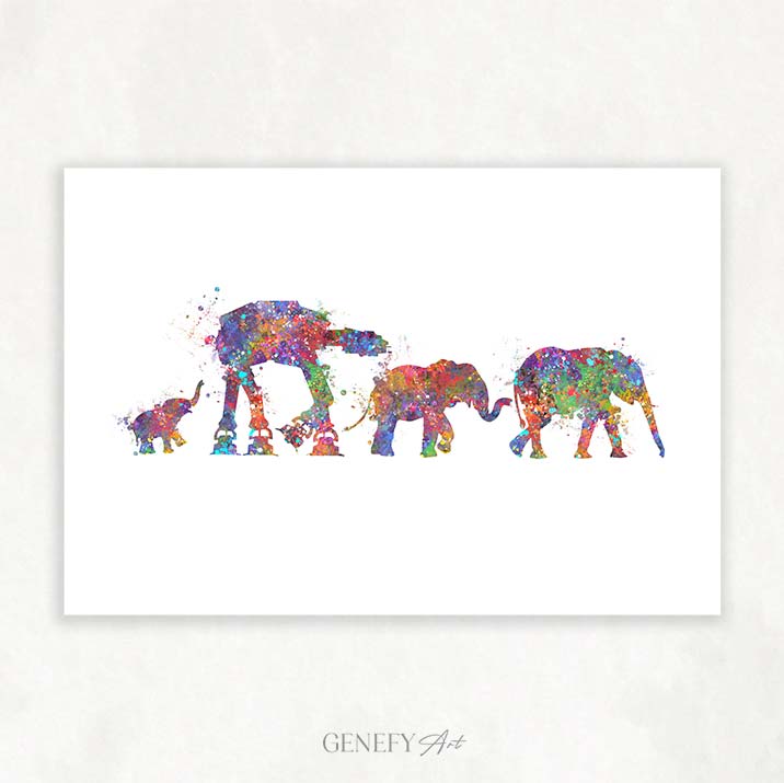 Elephant Family Watercolour Art