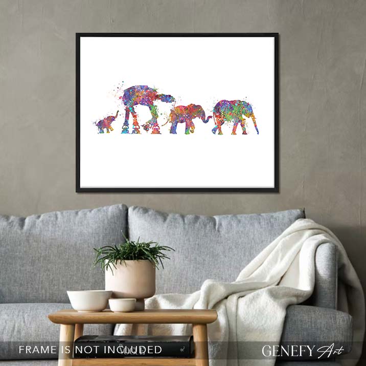 Elephant Family Watercolour Art