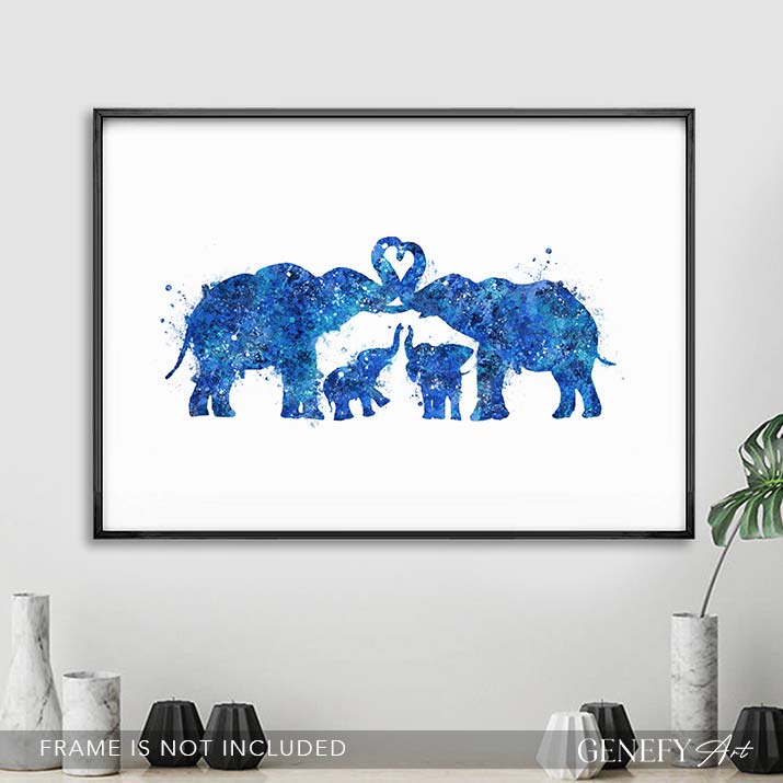 Elephant Herd Family of 4 Watercolour Art