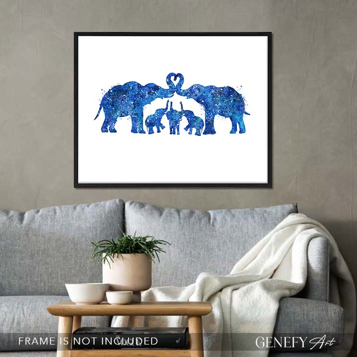 Elephant Herd Family of 5 Watercolour Art