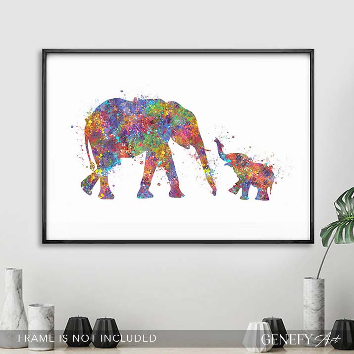 Elephant Mother and Baby Watercolour Art - Genefy Art