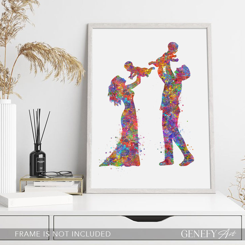 Family of 4 Watercolour Art Print