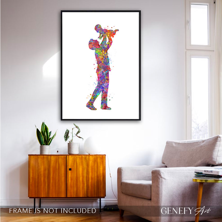 Father Holding Baby Watercolour Art Print