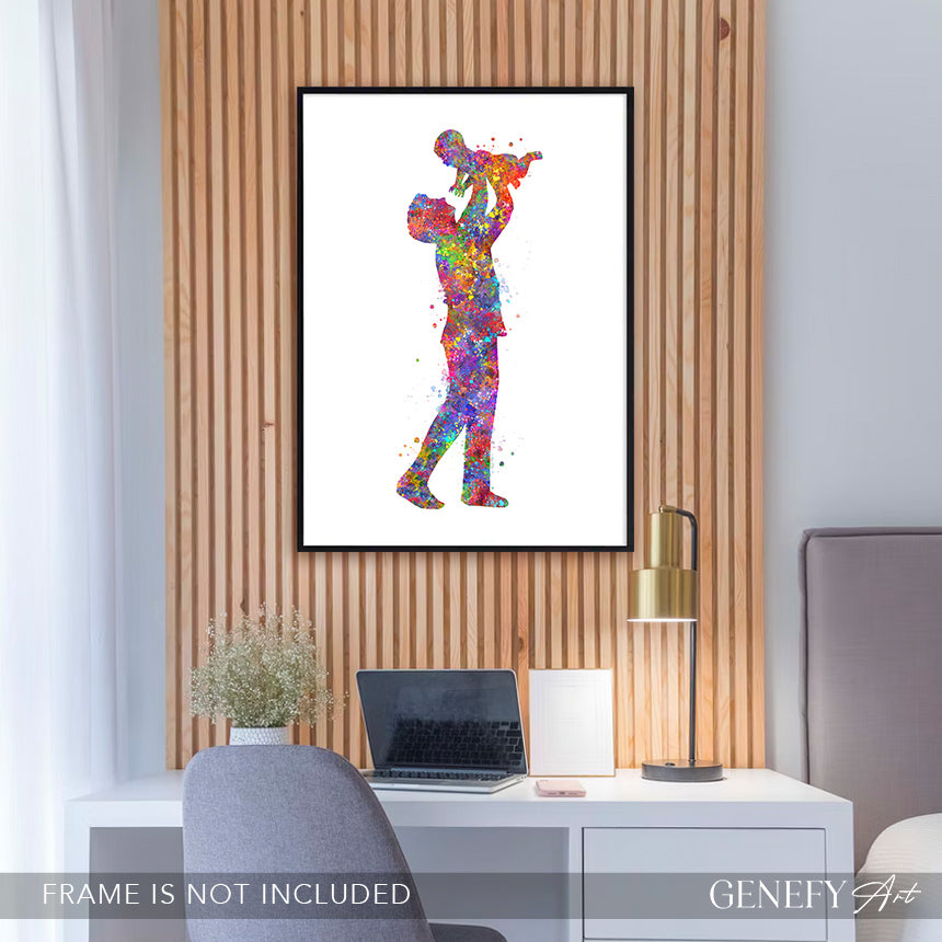 Father Holding Baby Watercolour Art Print