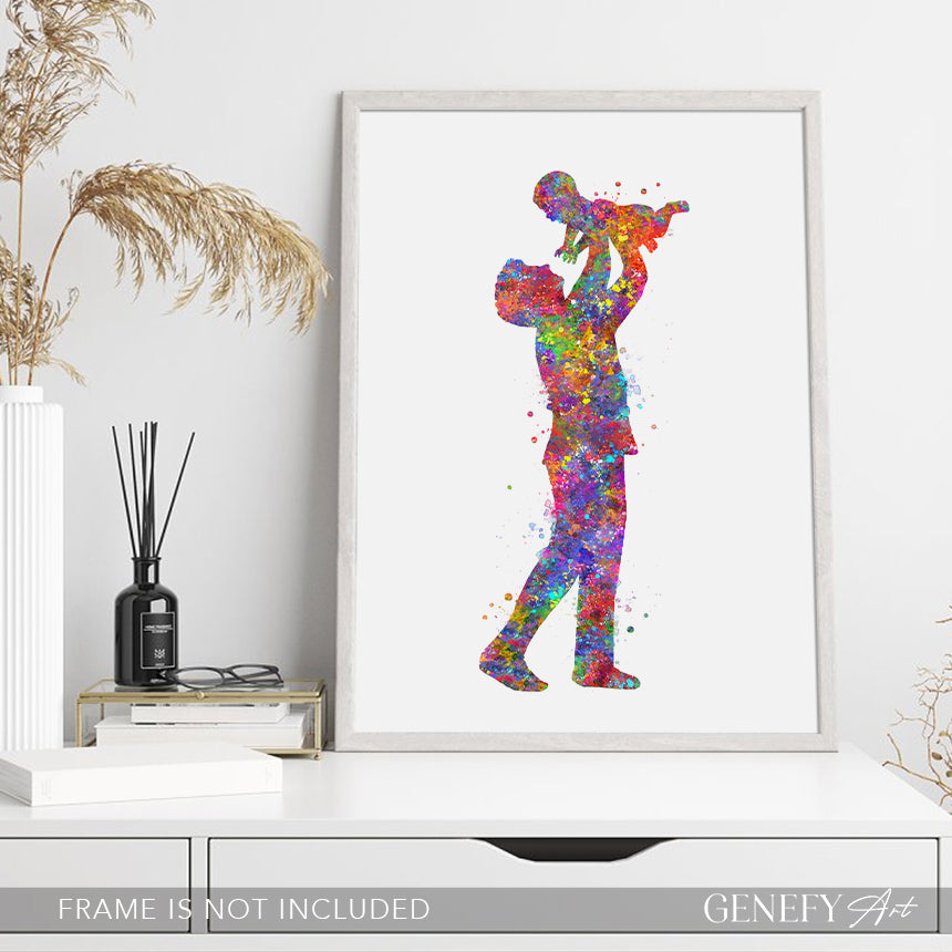 Father Holding Baby Watercolour Art Print