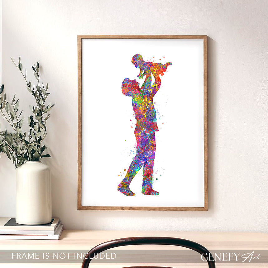 Father Holding Baby Watercolour Art Print