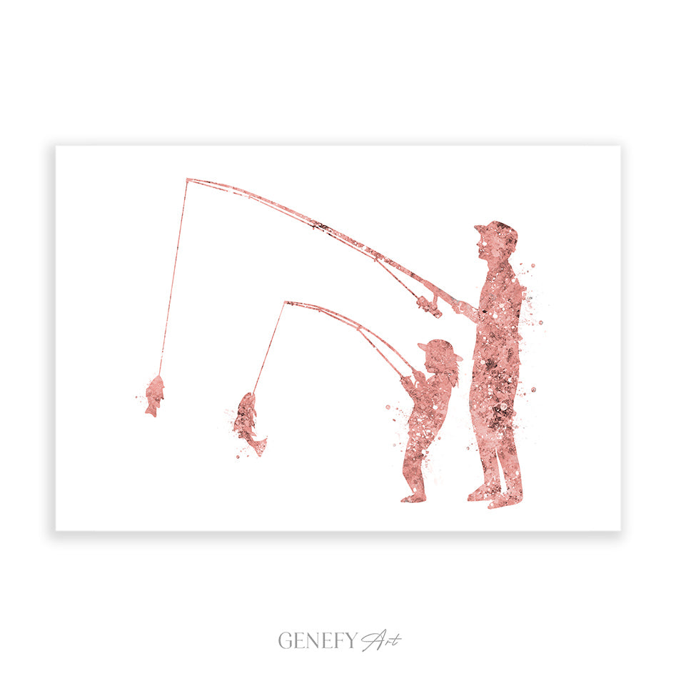 Father and Daughter Fishing Art Print