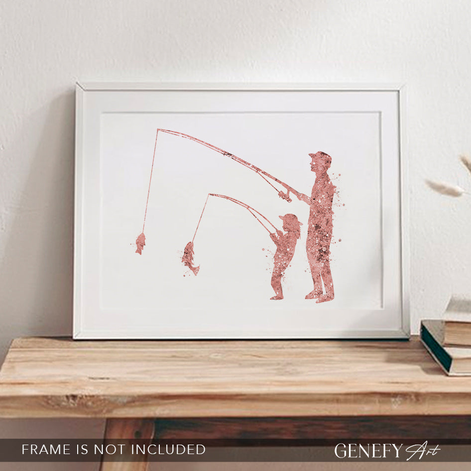 Father and Daughter Fishing Art Print