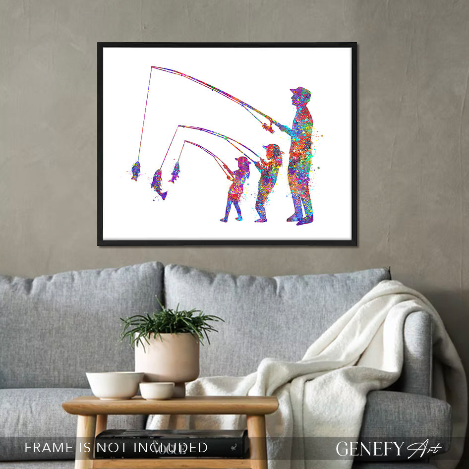 Father and Daughters Fishing Art Print