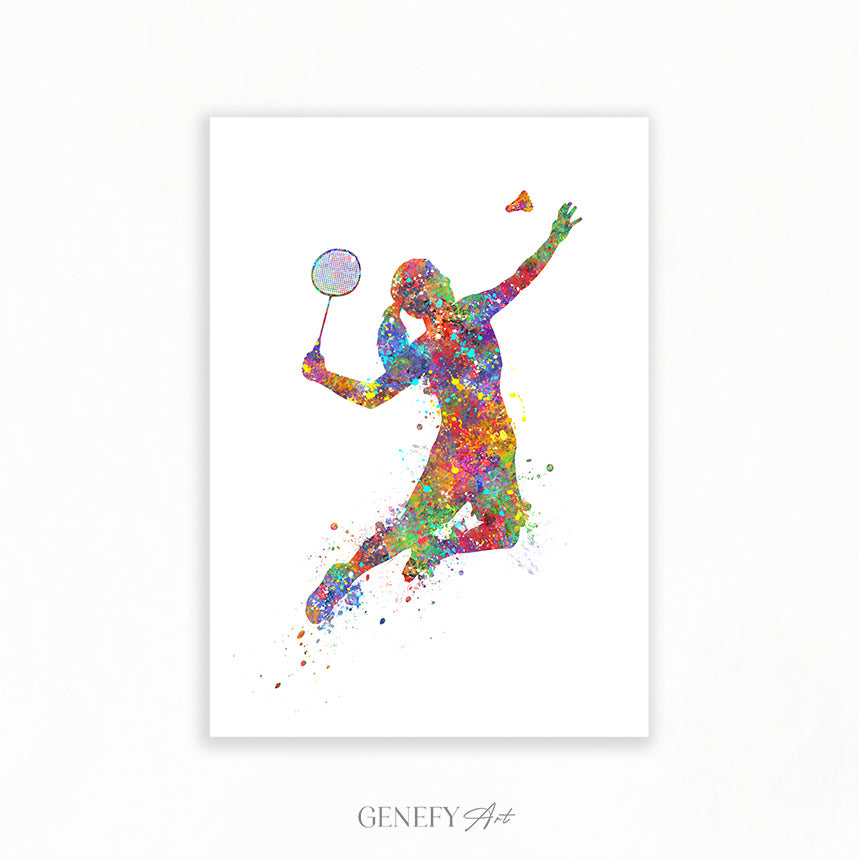 Female Badminton Player Watercolour Print