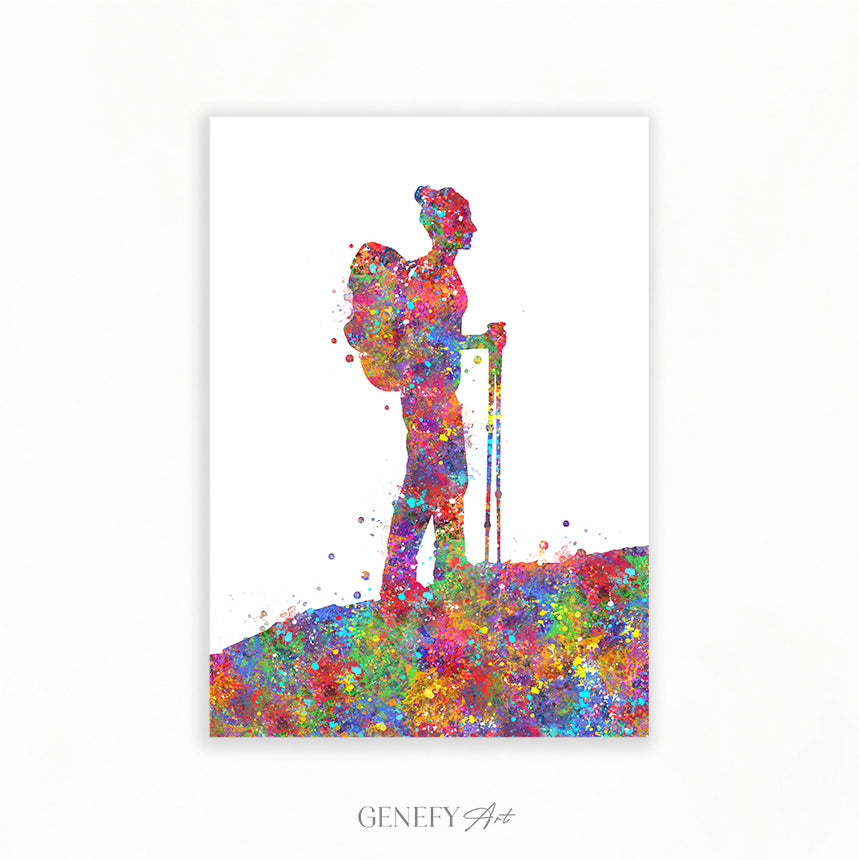 Female Hiking Watercolour Print