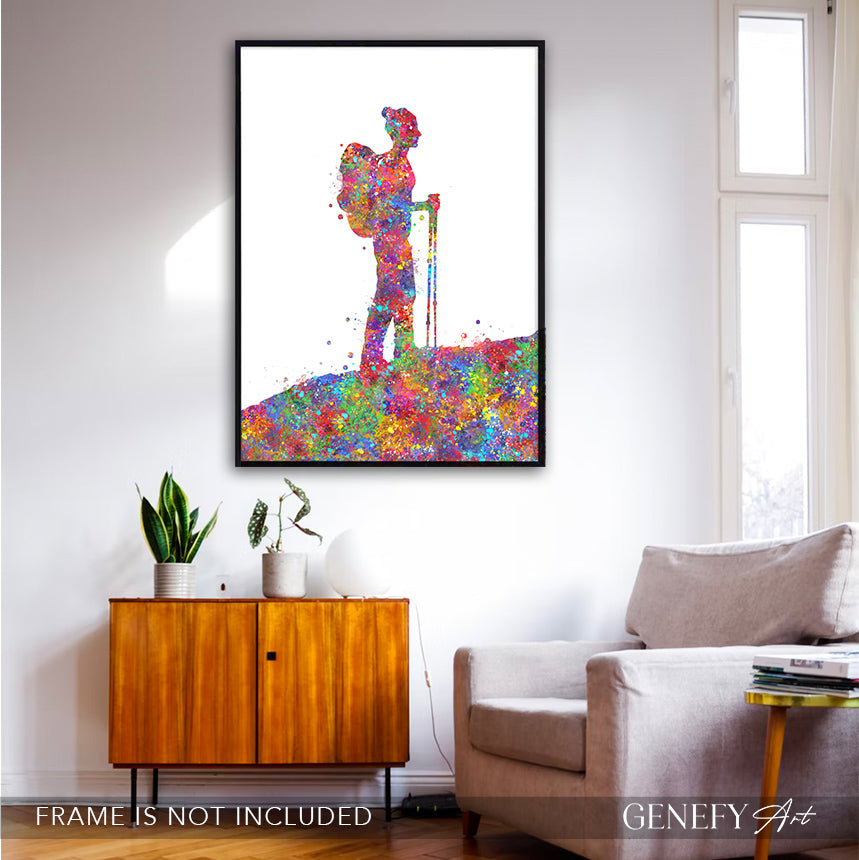 Female Hiking Watercolour Print