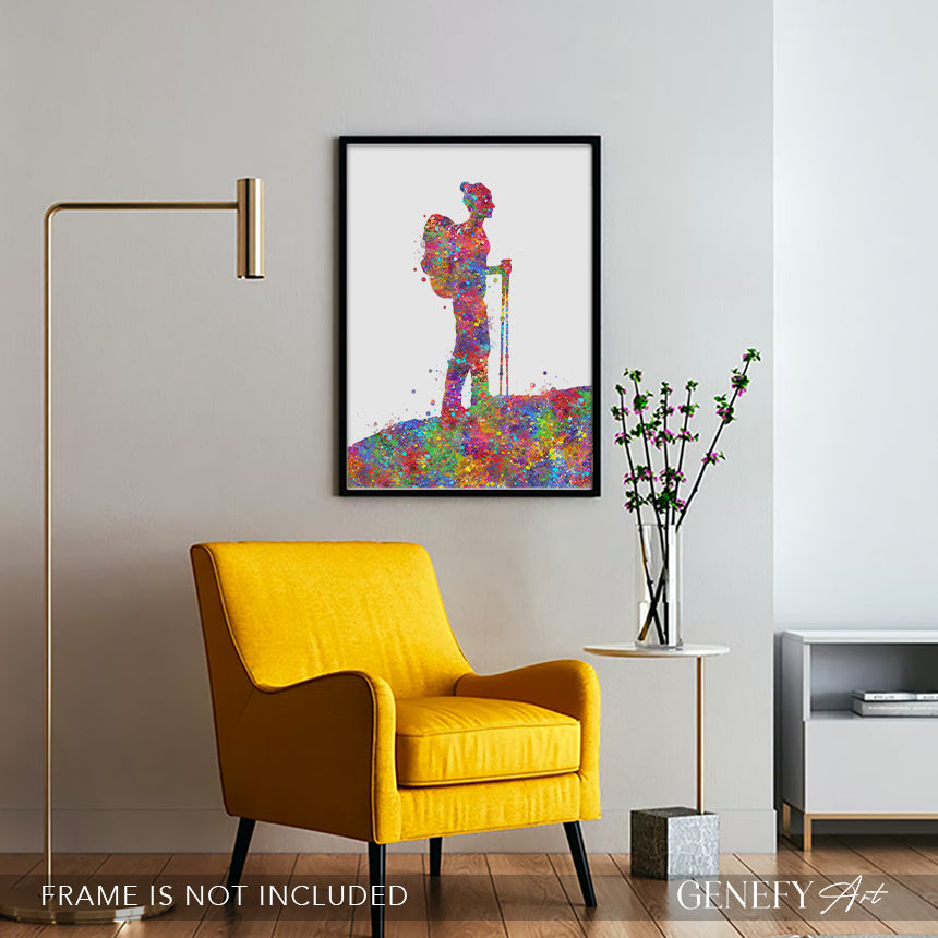 Female Hiking Watercolour Print