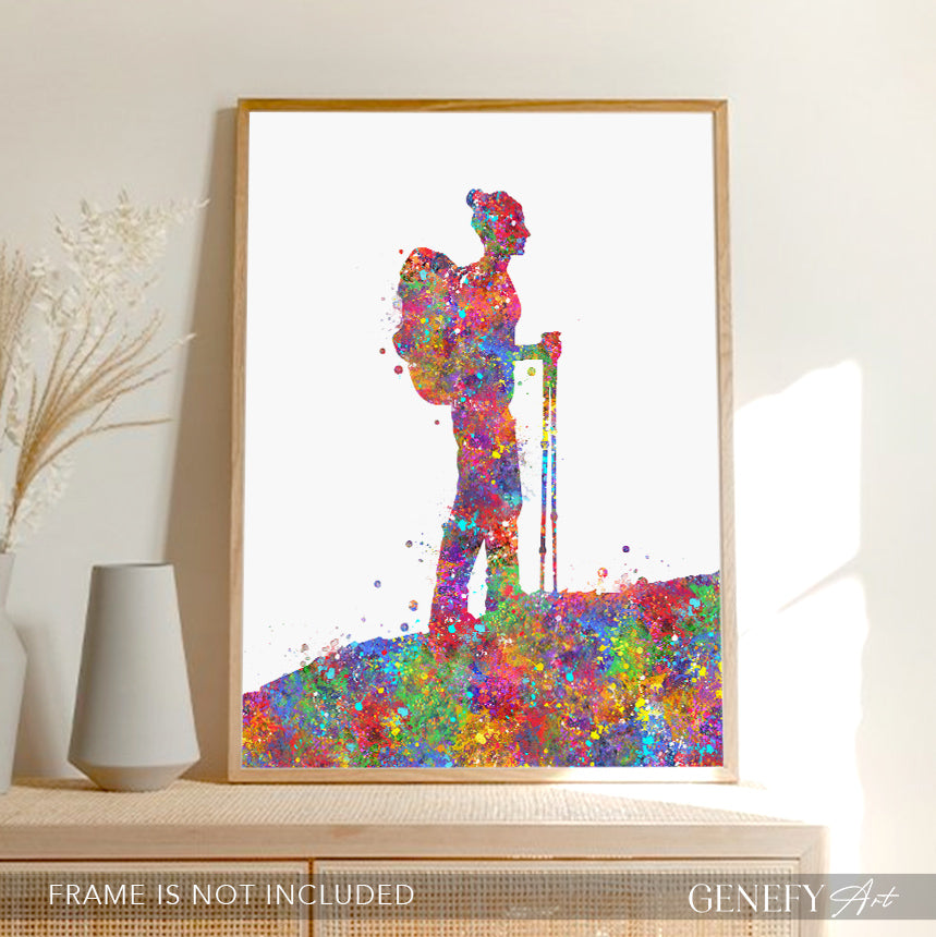 Female Hiking Watercolour Print