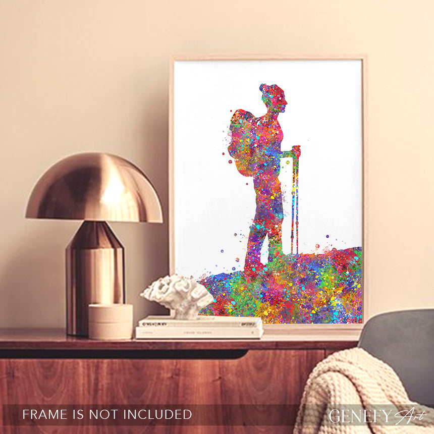 Female Hiking Watercolour Print