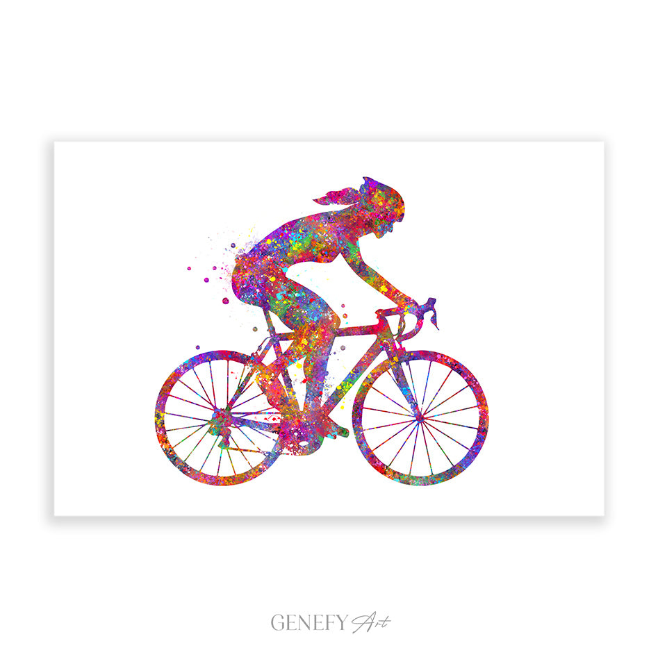 Female Road Cyclist Watercolour Art Print