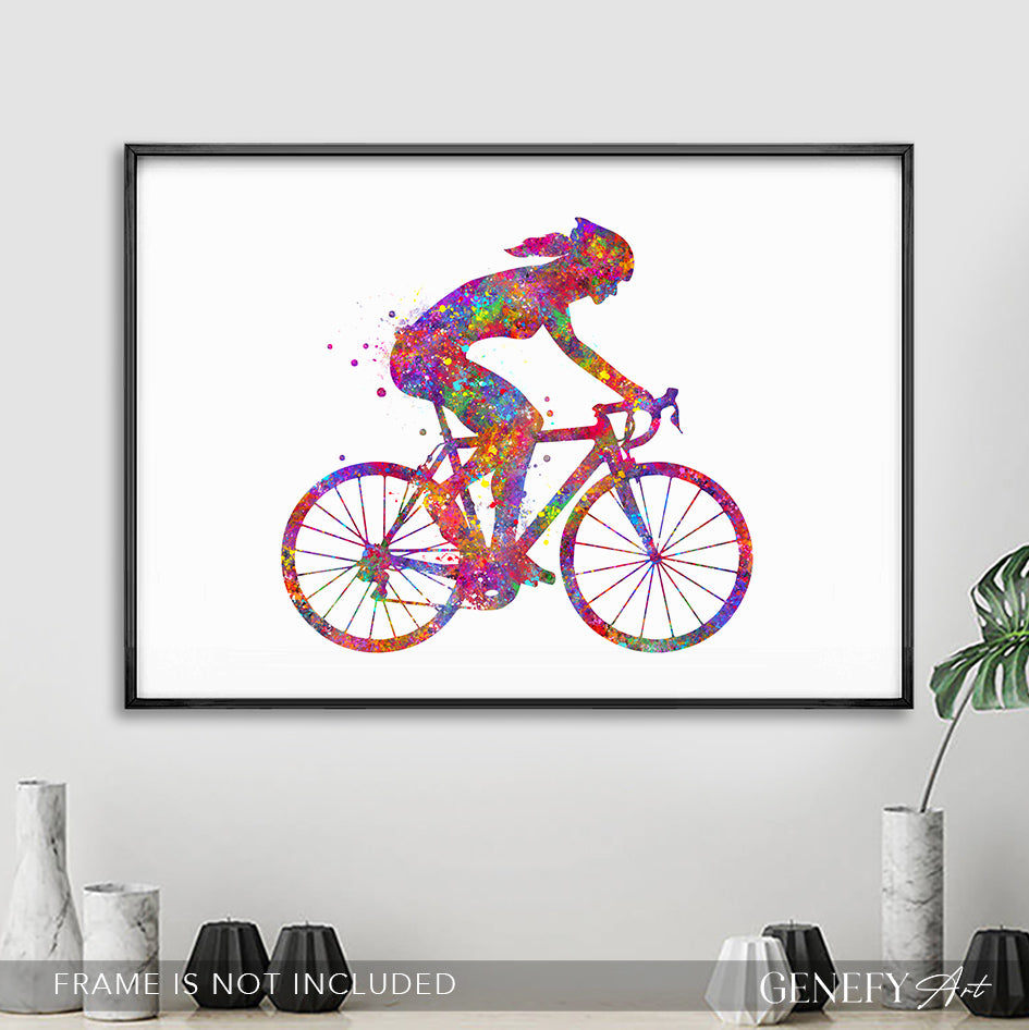 Female Road Cyclist Watercolour Art Print