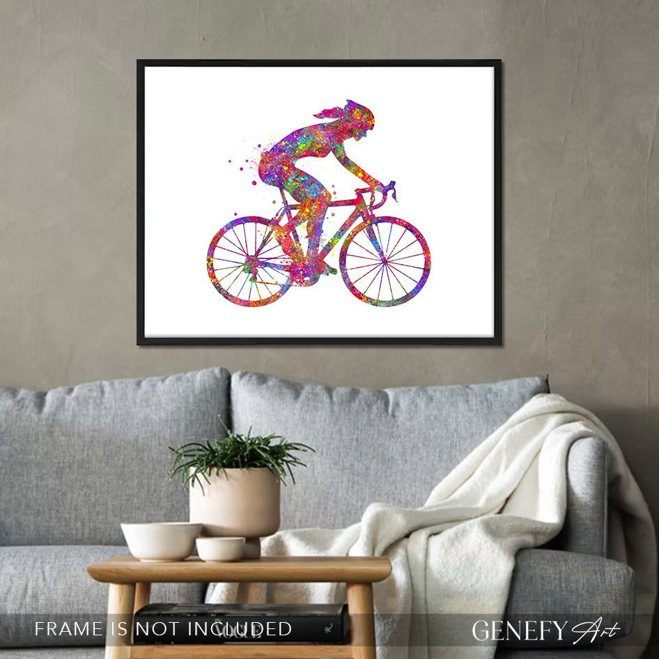 Female Road Cyclist Watercolour Art Print