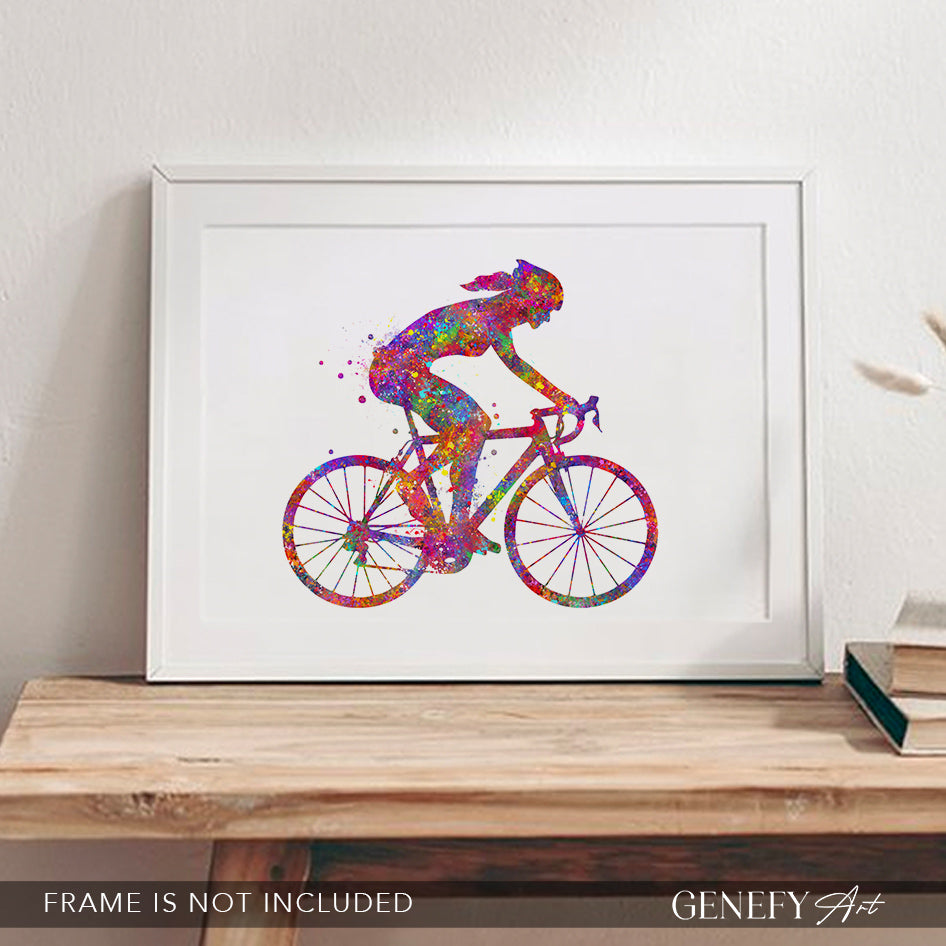 Female Road Cyclist Watercolour Art Print
