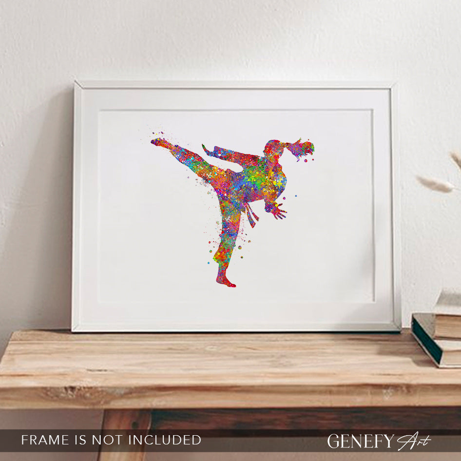 Female Taekwondo Watercolour Art Print