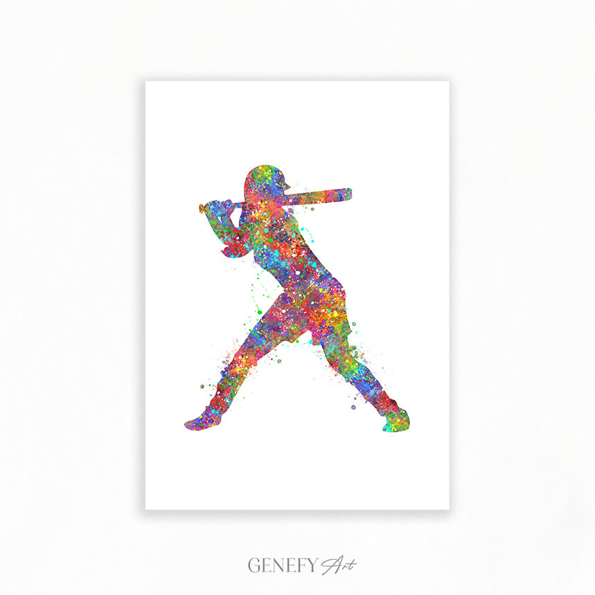 Female Baseball Player Watercolour Print
