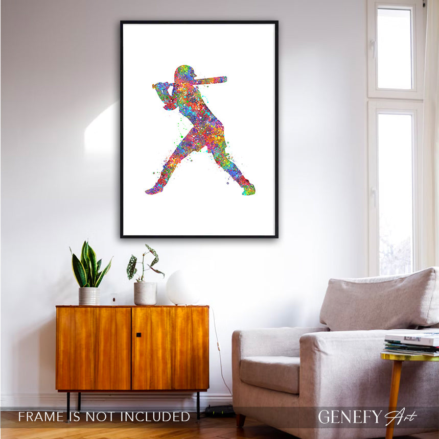 Female Baseball Player Watercolour Print
