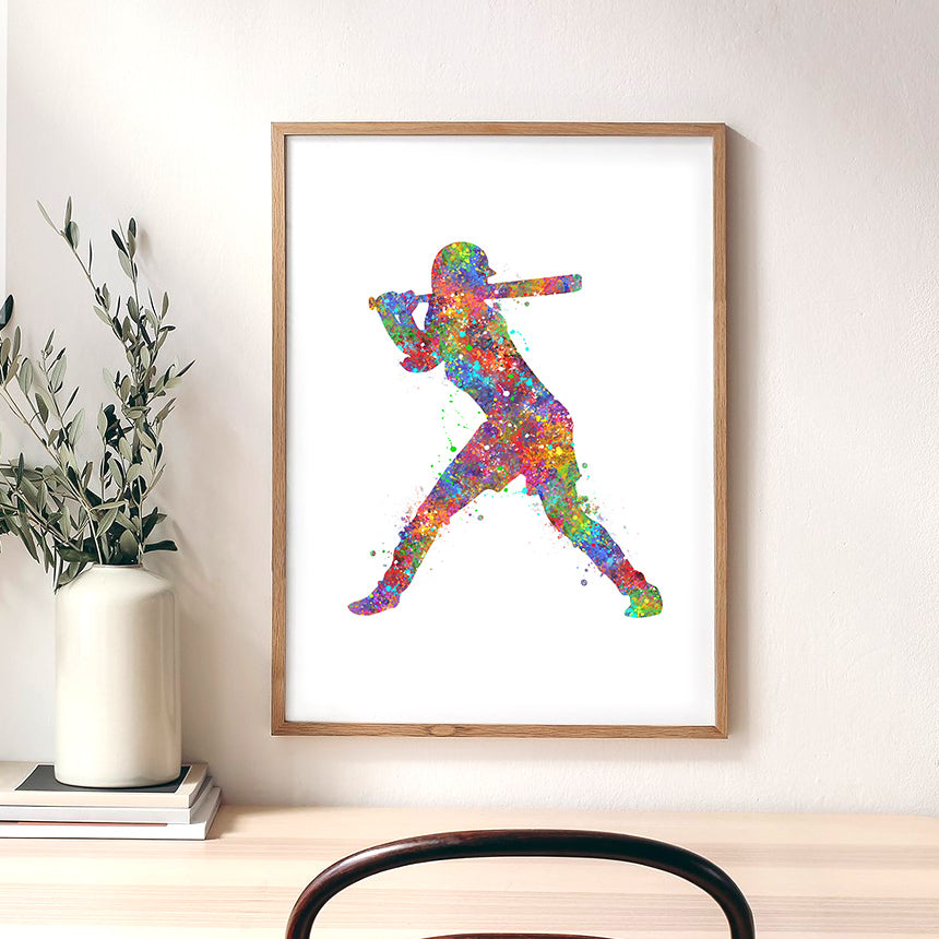 Female Baseball Player Watercolour Print