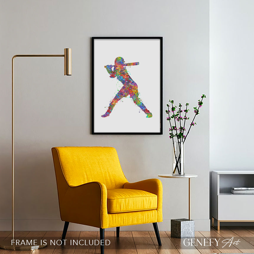 Female Baseball Player Watercolour Print