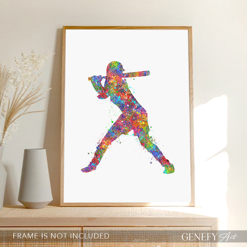 Female Baseball Player Watercolour Print