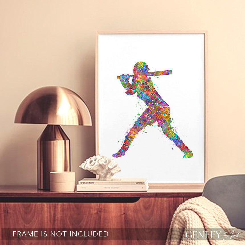 Female Baseball Player Watercolour Print