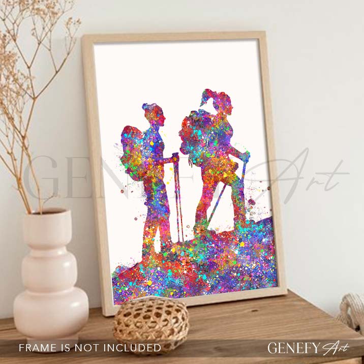 Female Hikers Watercolour Print