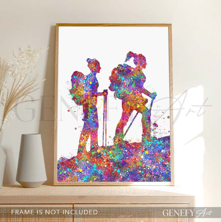 Female Hikers Watercolour Print