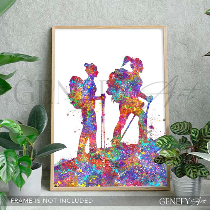 Female Hikers Watercolour Print