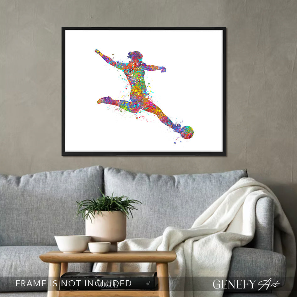 Female Soccer Watercolour Print