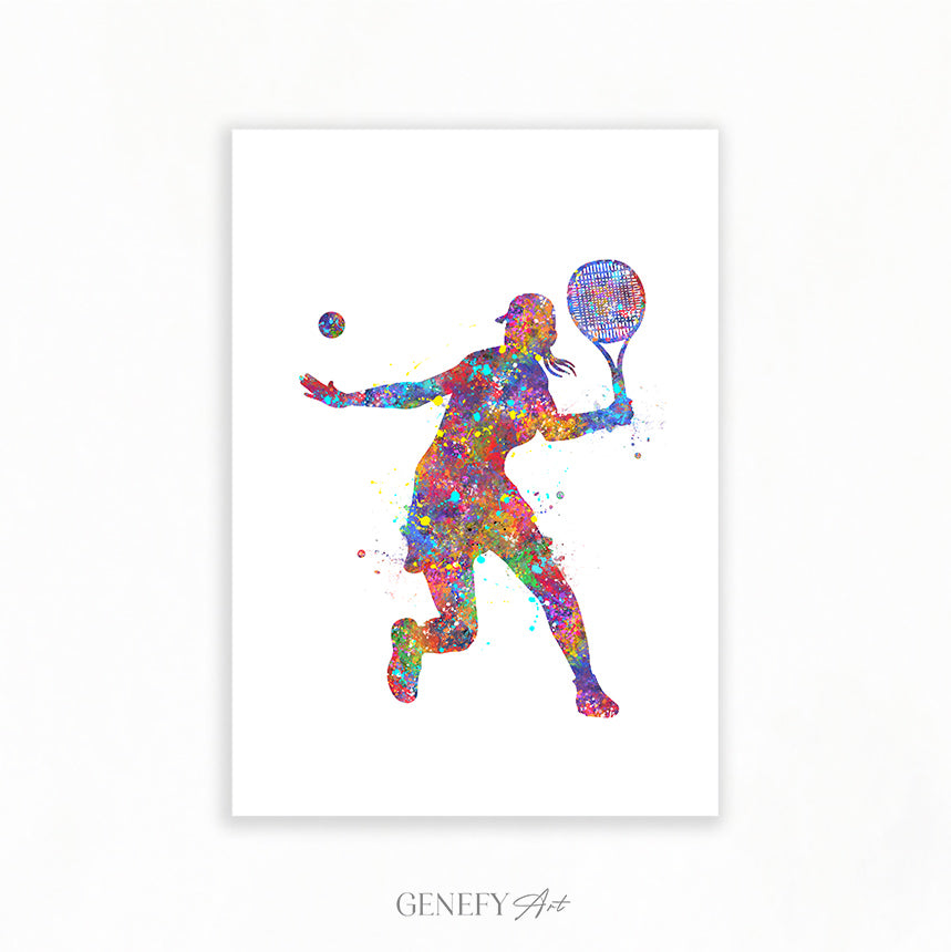 Female Tennis Player Watercolour Art Print