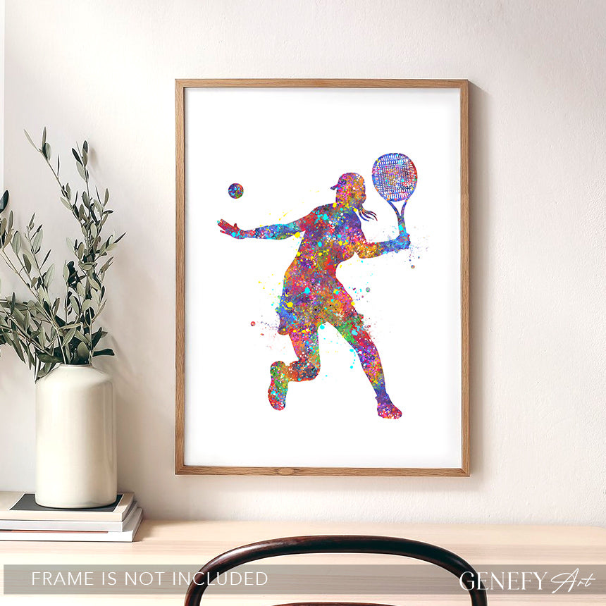 Female Tennis Player Watercolour Art Print