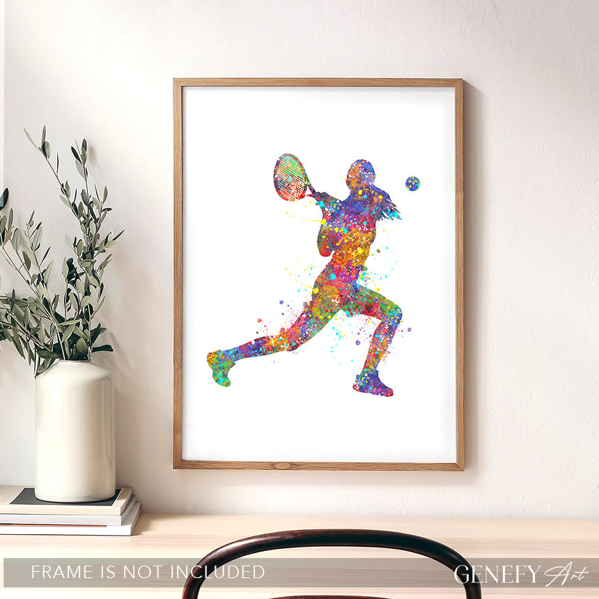 Female Tennis Player Watercolour Art Print