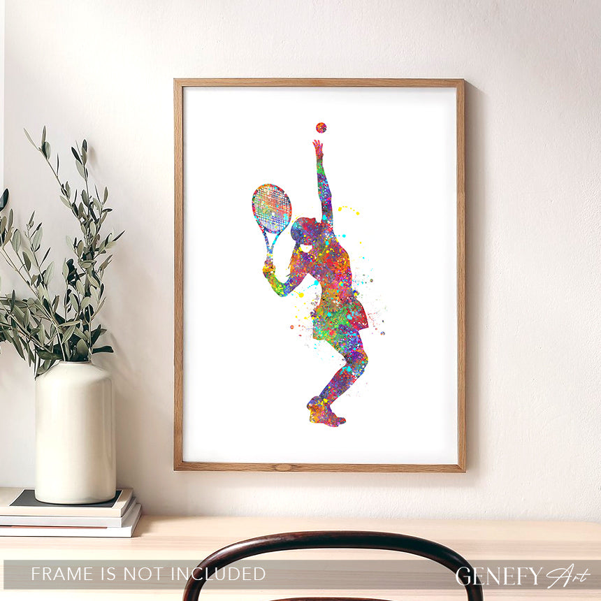 Female Tennis Player Watercolour Art Print
