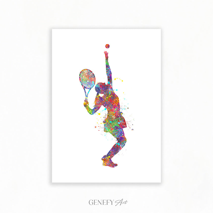 Female Tennis Player Watercolour Art Print