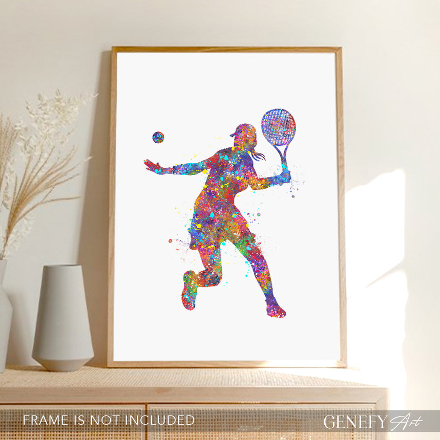 Female Tennis Player Watercolour Art Print