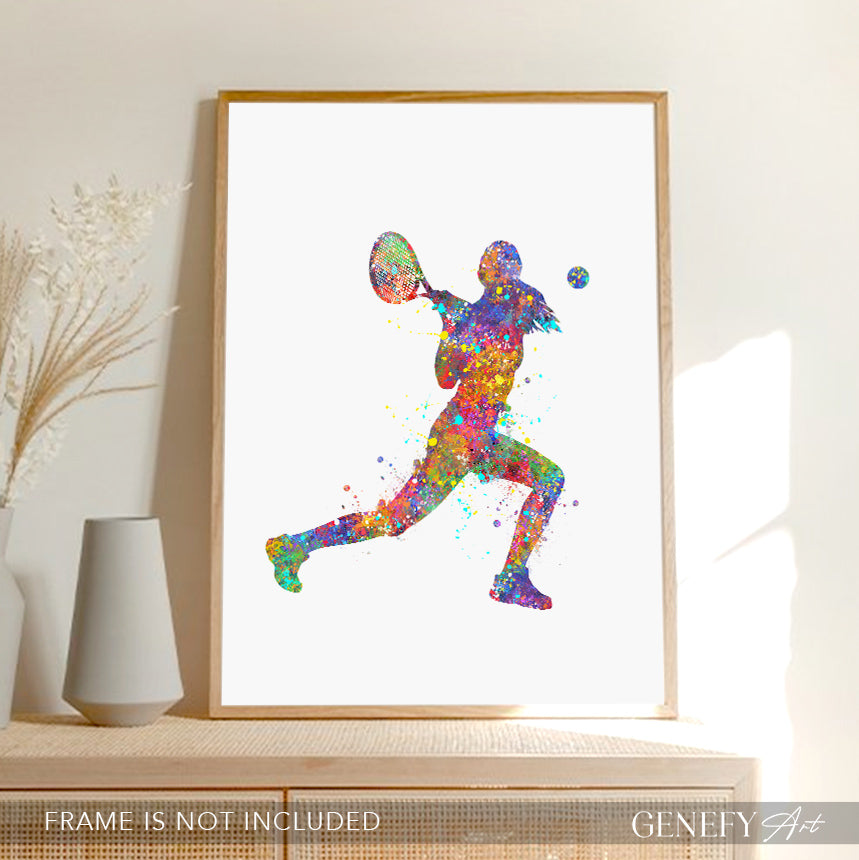Female Tennis Player Watercolour Art Print
