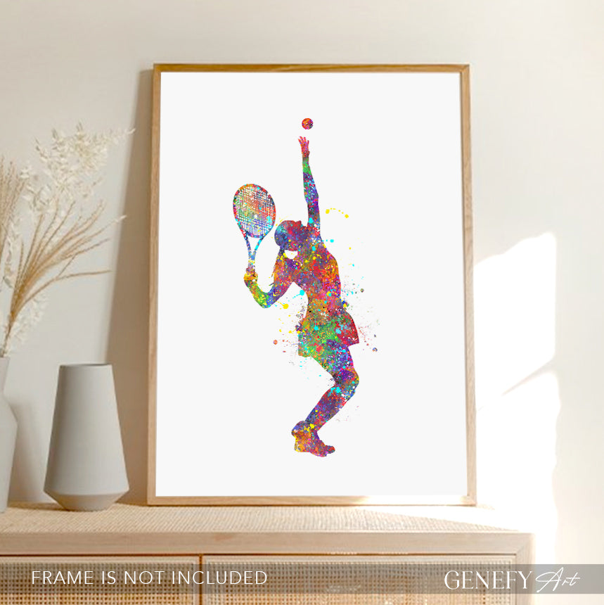 Female Tennis Player Watercolour Art Print