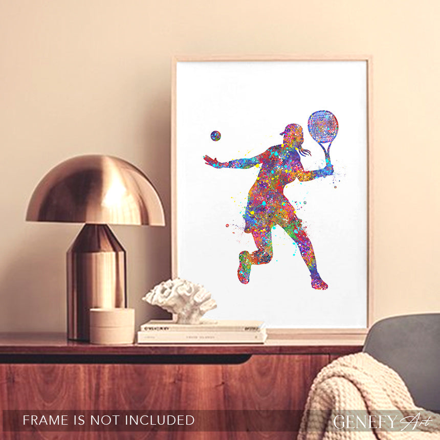 Female Tennis Player Watercolour Art Print